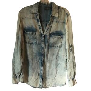 Soho New York And Company Shirt Womens Size Large Distressed Chambray Blue